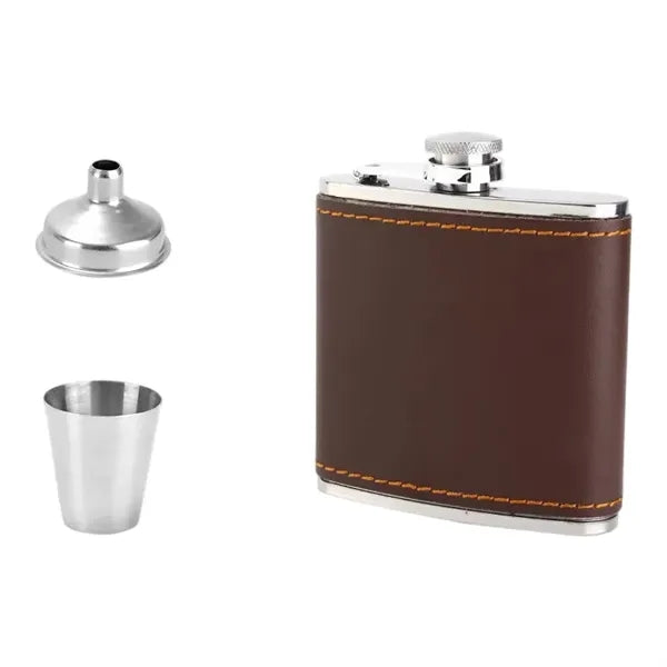 6Oz Stainless Steel Flask PU Leather Wrap