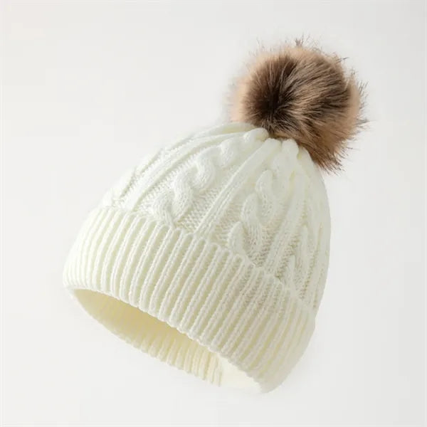 Jacquard knit hat with pom-pom