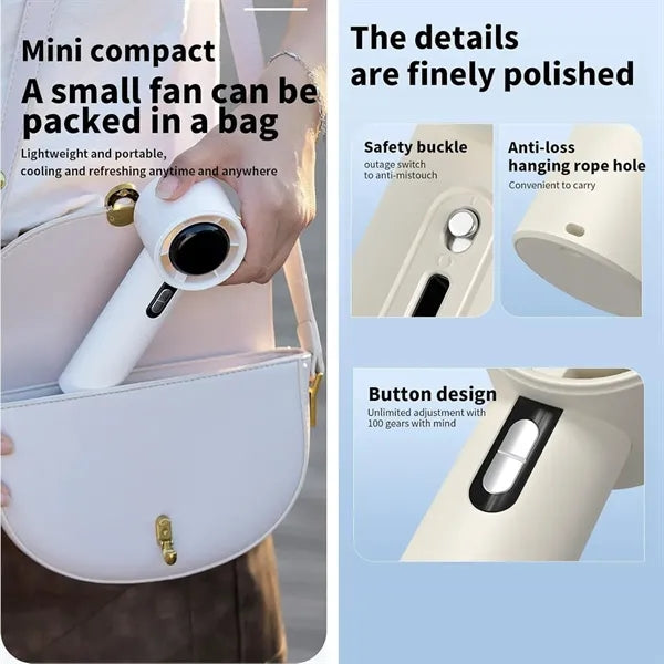 Portable Turbo Fan 100 Speeds USB Rechargeable Mini Cool