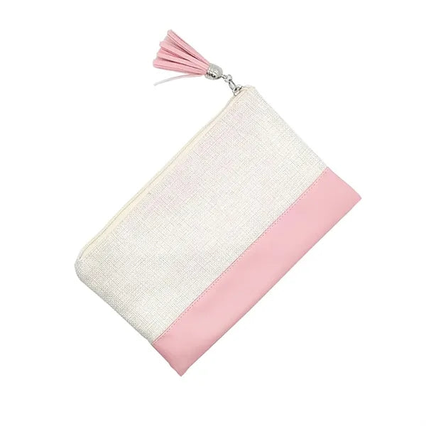 Linen Leather Makeup Pouch with Tassel