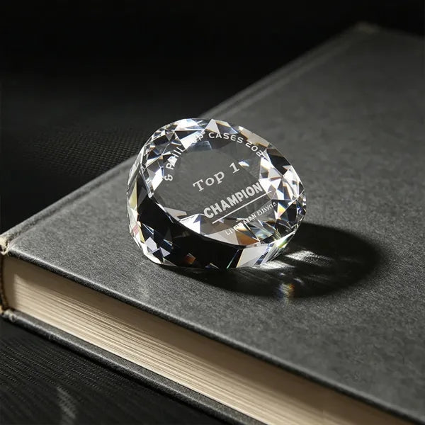 3" Diamond Shape Crystal Glass Paperweight with Gift Box