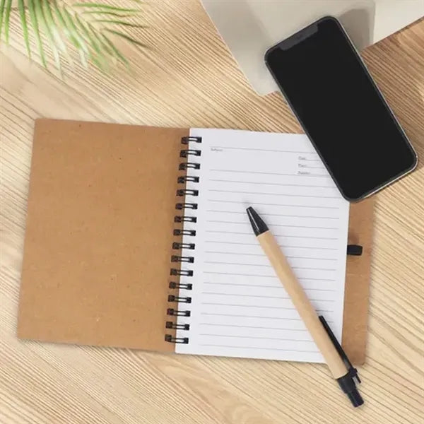 Cork Cover Spiral Notebook with Pen Holder