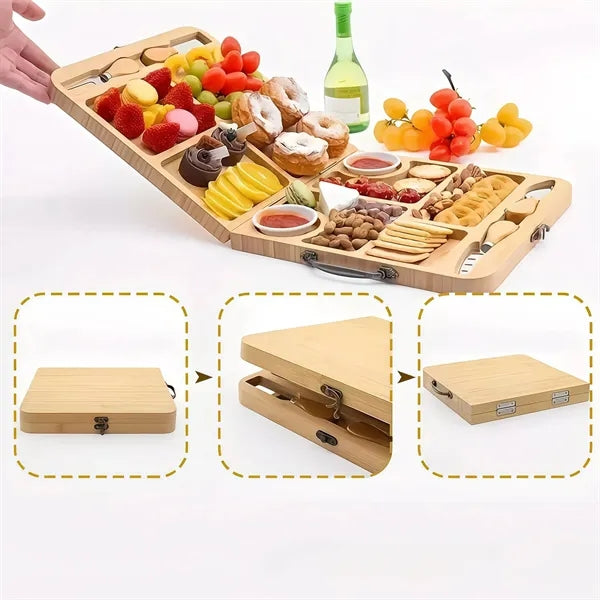Wooden cheese board set with adhesive plates