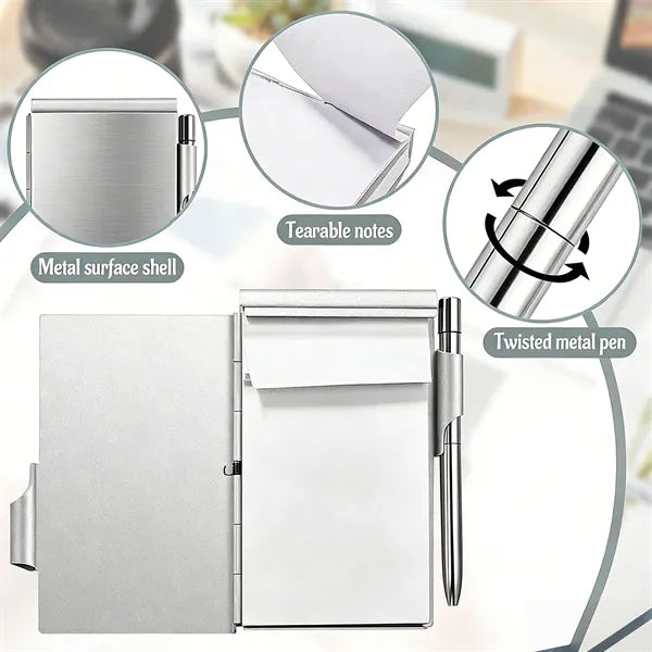 Aluminum Pocket Notebook with Pen & Tearable Notes