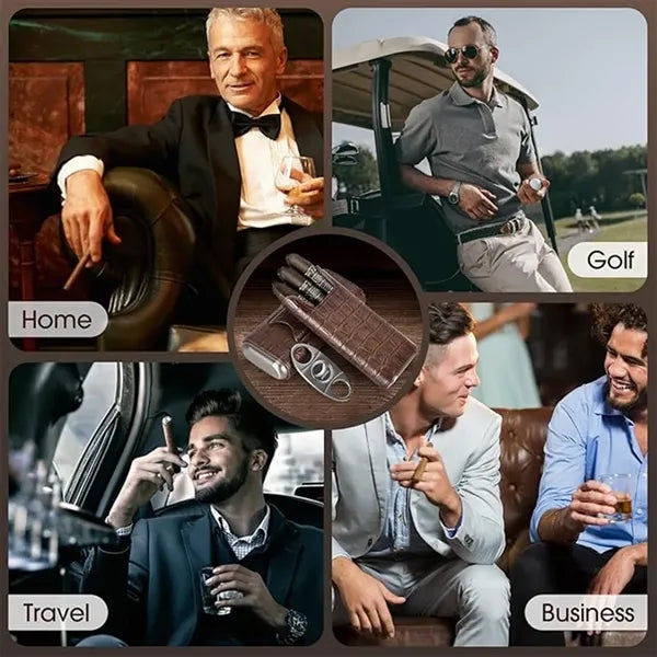 Cigar Travel Case Three Leather Humidor Gift Men