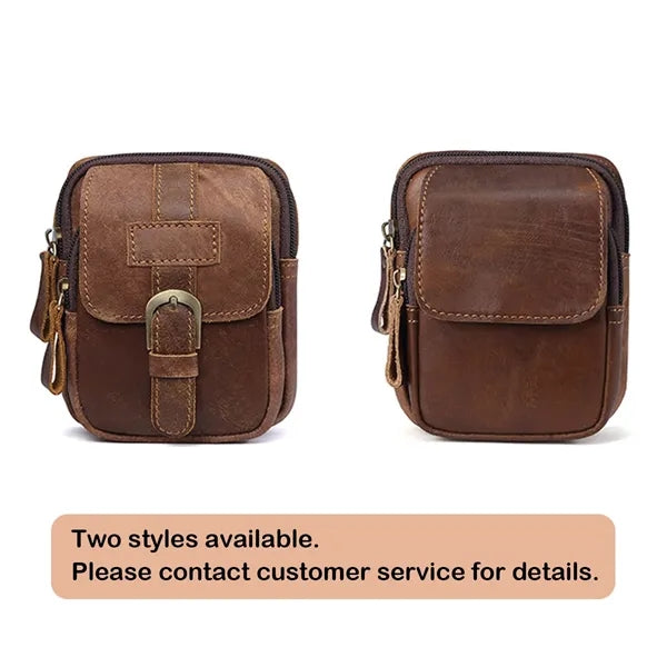 Men's retro genuine leather phone pouch waist bag fanny pack
