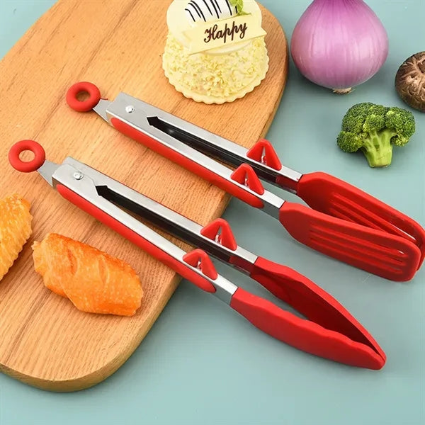 Silicone Spatula Tongs w/ Built-in Stand & Locking Mechanism