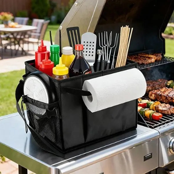 Foldable BBQ Tool Organizer & Camping Bag w/ Shoulder Strap