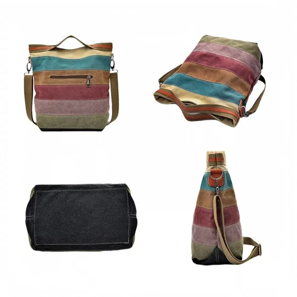 Striped Canvas Tote Bag, Large Capacity Hobo Bag for Women