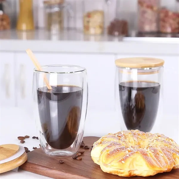 12 oz. Double Wall Glass Cup with Bamboo Lid