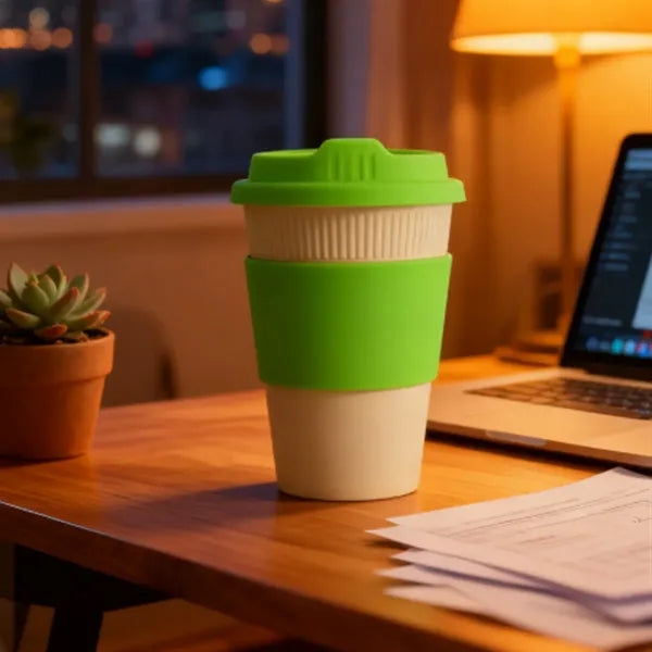 12 oz. Wheat Straw Travel Cup with Silicone Lid & Sleeve