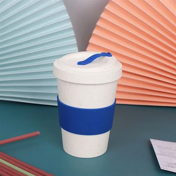 Eco Wheat Fiber Travel Cup with Lid and Silicone Sleeve