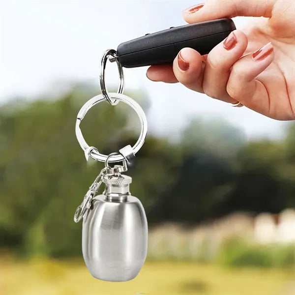 1 oz. Mini Stainless Steel Flask Keychain Set