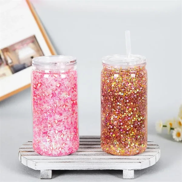 16 oz. Clear Can-Shaped Plastic Cup w/ Straw and Custom Logo