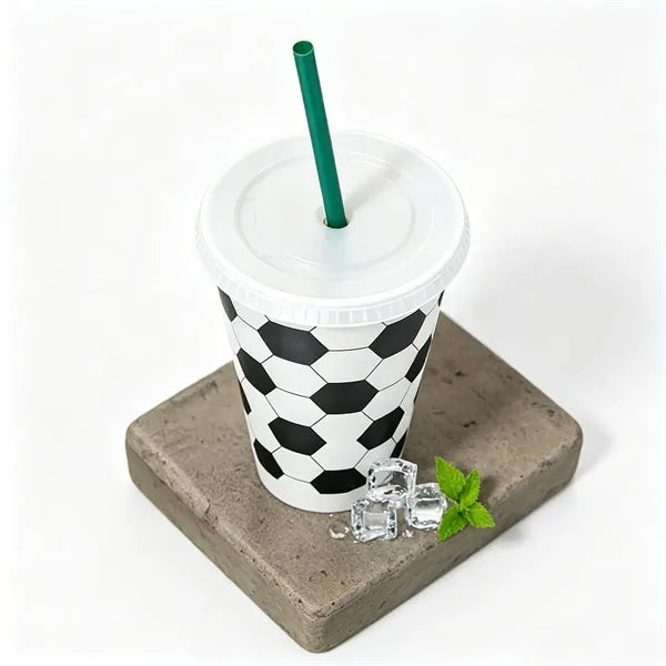 Large Capacity Soccer Themed Plastic Tumbler With Straw