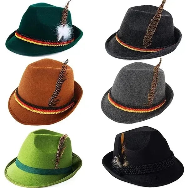 Felt Octoberfest Rope Hat Wool Ribbon Feather Fedora