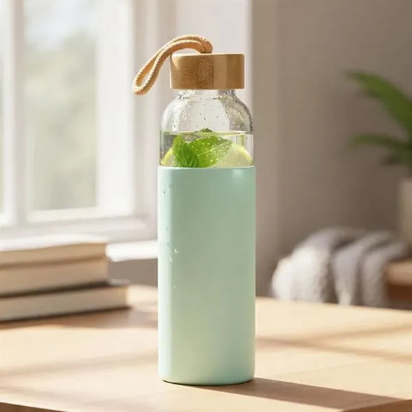 19oz. Glass Water Bottle w/ Lid & Silicone Sleeve & Strap