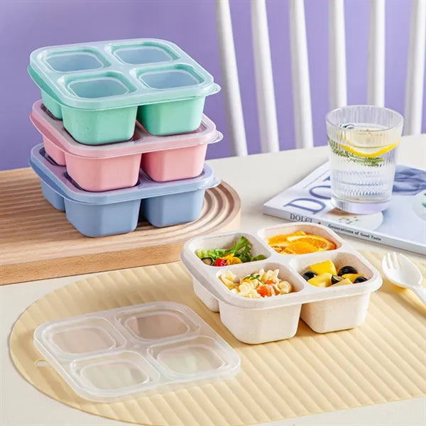 4-Compartment Wheat Straw Snack & Bento Box with Clear Lid