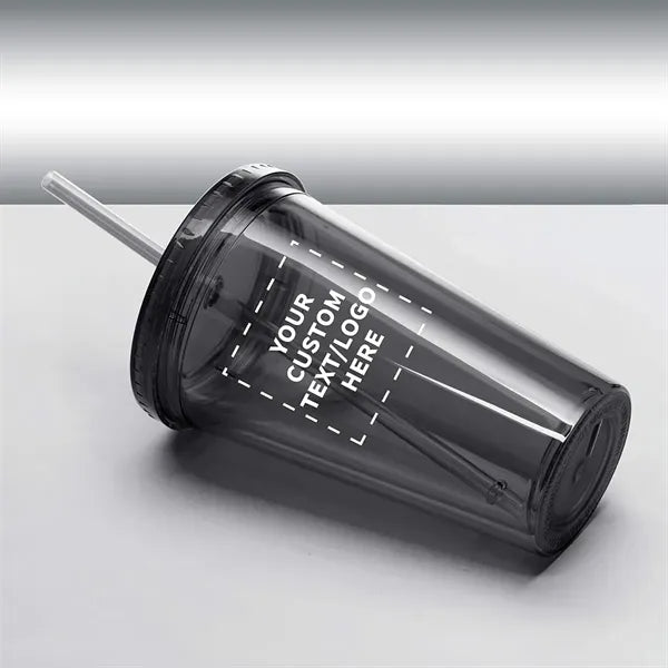 16 oz Custom Double Wall Acrylic Tumblers With Straw