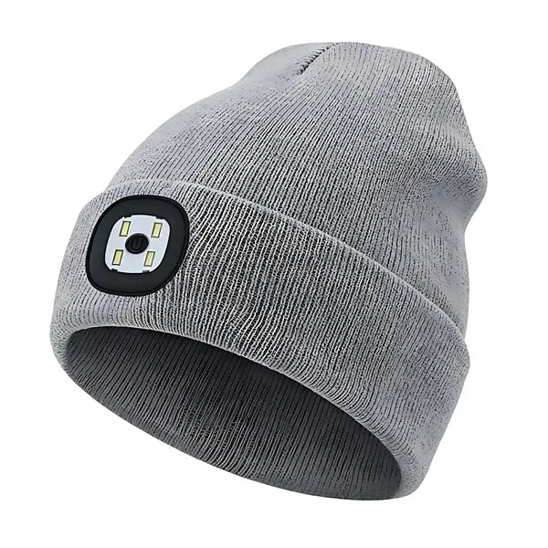 Unisex LED Light Winter Knitted Beanie Hat W/Headlamp