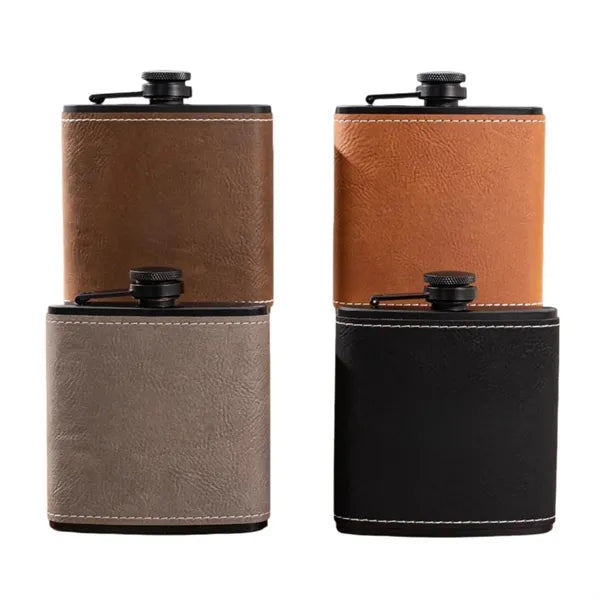 6oz Custom PU Leather Hip Flask Engraved Groomsmen Gift