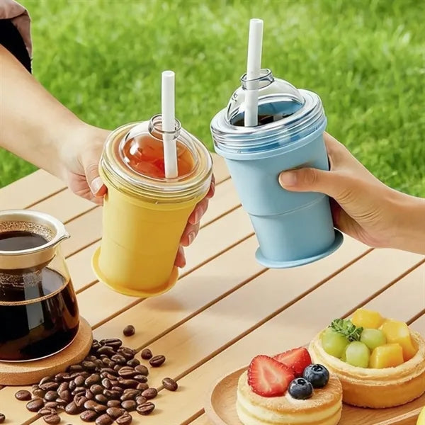 Foldable Ice Ball Cup with Built-in Mold and Straw