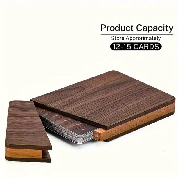 Solid Wood Business Card Holder Walnut Desk Organizer