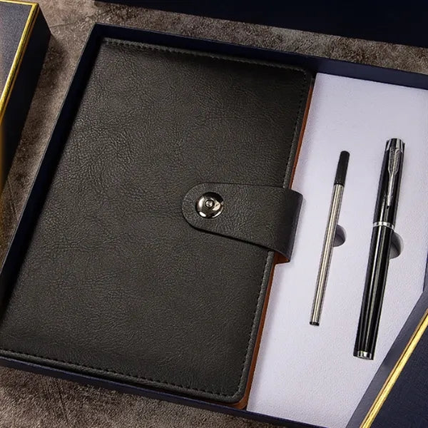 Premium PU Leather Notebook W/ Metal Pen And Refill Gift Set