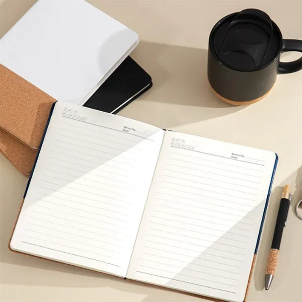 Modern Black And Cork 4-Piece Coffee Mug Notebook Gift Set