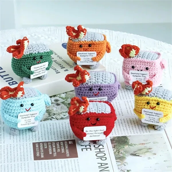 Crochet Yarn Desk Toy Trash Can Flame Decor
