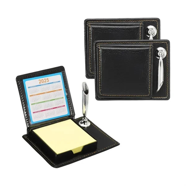Leather Desk Calendar Sticky Note Holder with Pen Stand