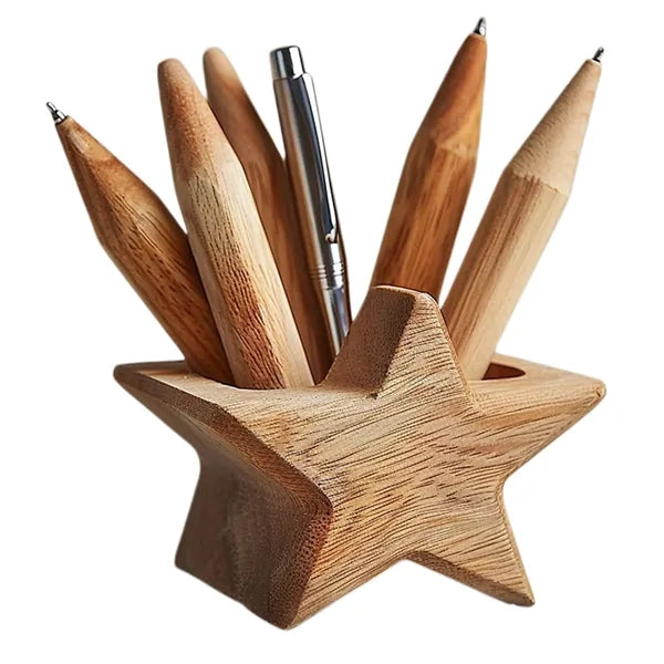 Wood Pen Holder Star Shape Desk Organizer Gift