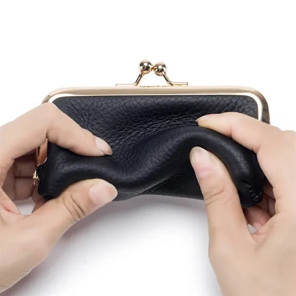 Vintage Clasp Leather Cosmetic Pouch with Metal Frame