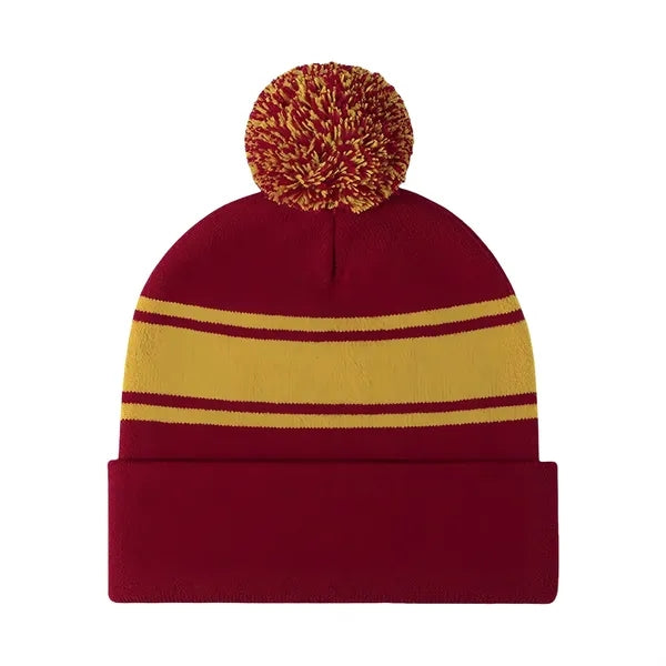 Pom Knit Beanie with Cuff