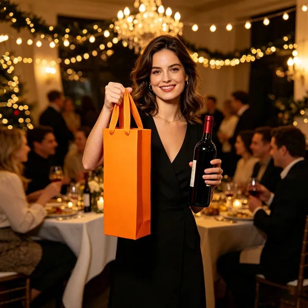 Single Bottle Paper Wine Gift Bag W/Rope Handle
