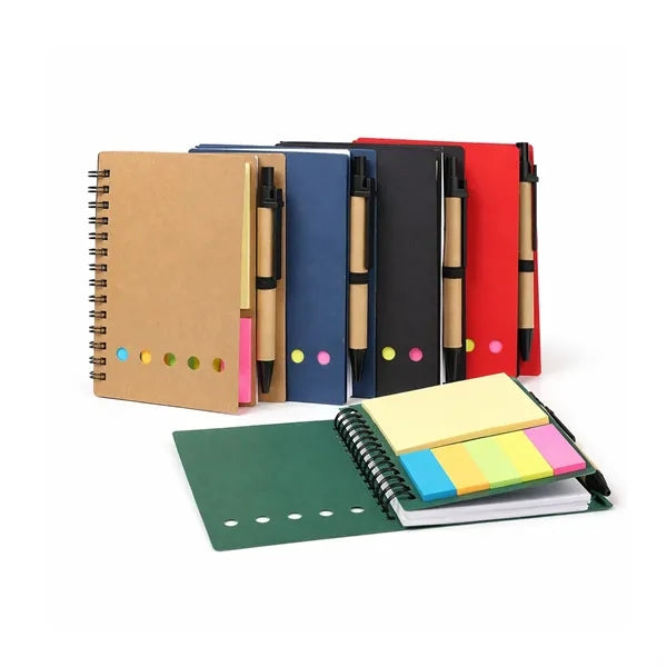 Recycled Spiral Notebook With Sticky Notes And Pen