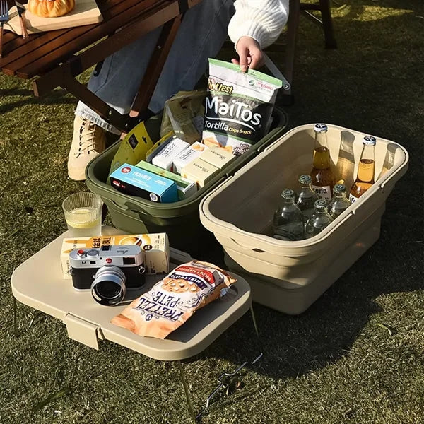 Collapsible Picnic Basket with Handles and Table Lid