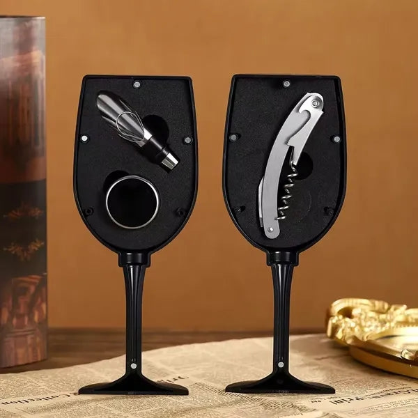 Matte Wine Glass Shaped 3-Piece Bar Tool Gift Set