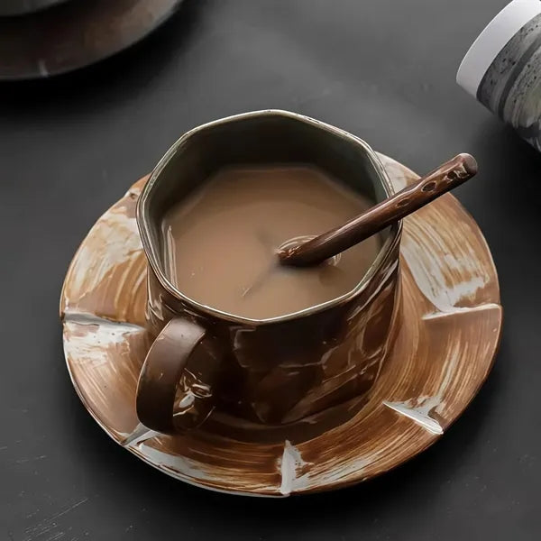 Vintage Gilded Ceramic Coffee Mug and Saucer Set