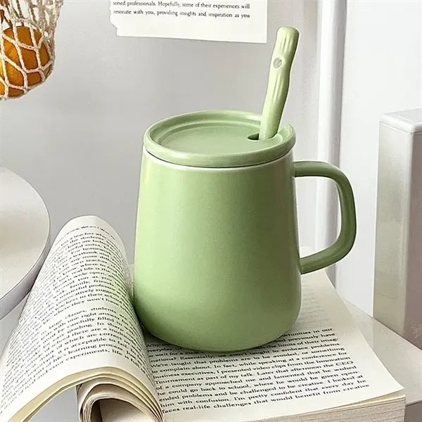 Ceramic Coffee Mug with Lid and Spoon