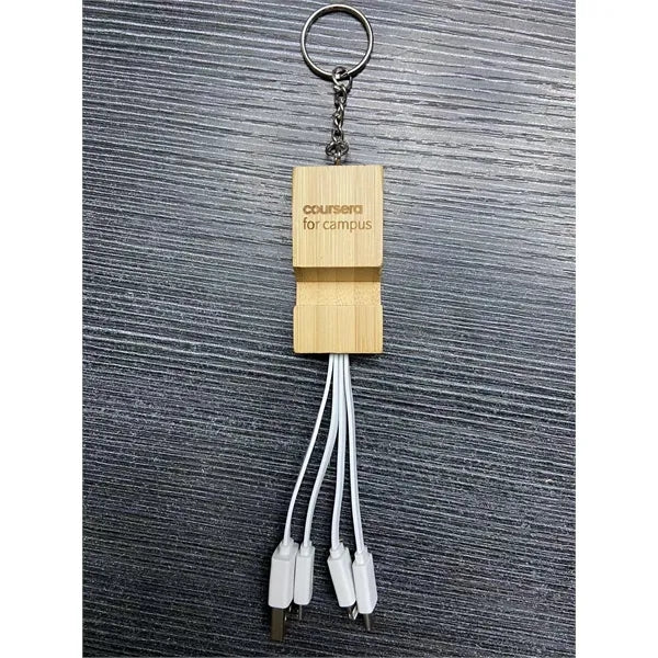 Bamboo Phone Holder Keyring With Charging Cables