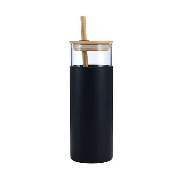 17oz Glass Tumbler With Straw and Bamboo Lid