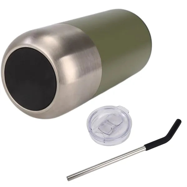 16 Oz Double Wall Stainless Steel Tumbler With Straw