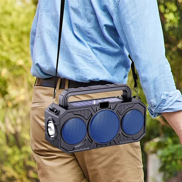 Solar Powered Bluetooth Speaker with Flashlight and Strap