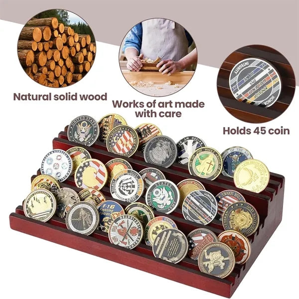 Solid Wood Military Coin Rack