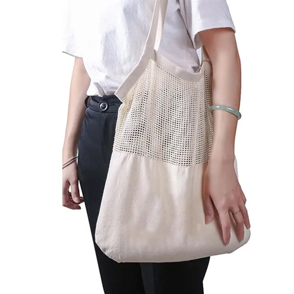 Cotton Canvas Mesh Beach Tote Bag