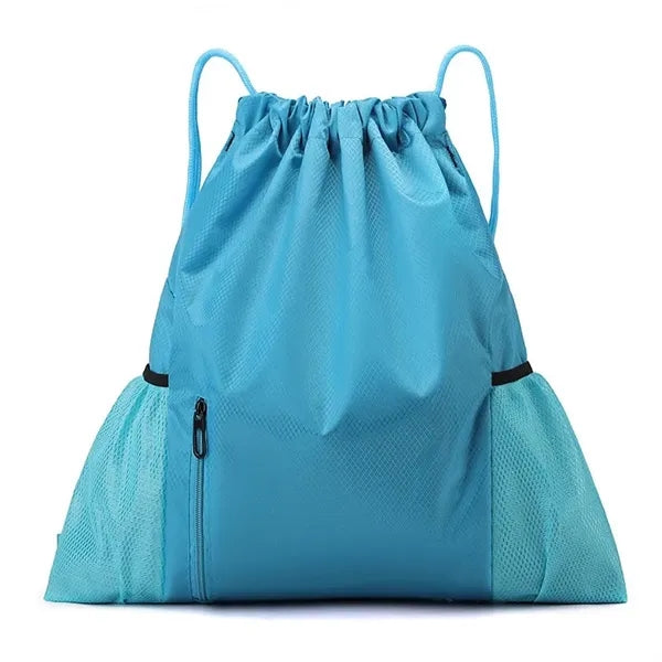 Waterproof Drawstring Backpack w/ Front Zipper & Mesh Pocket