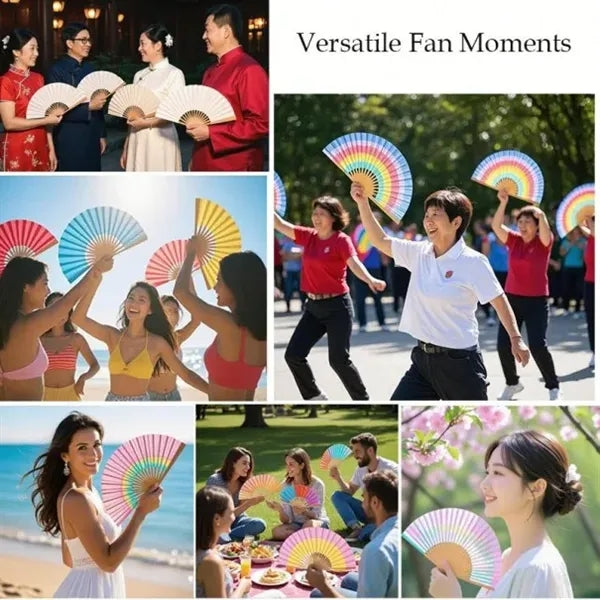 Handheld Folding Paper Fan With Bamboo Frame