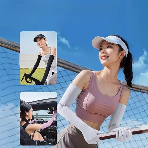 Ice Silk Nylon Sun Sleeves with Gloves UV Protection