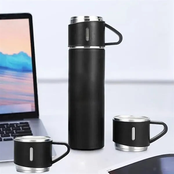 Stainless Steel Thermos Bottle Set with 3 Cups